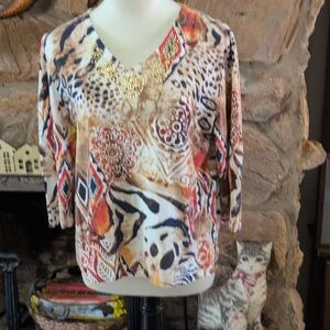 Alfred Dunner Animal Print and Geometric Blouse